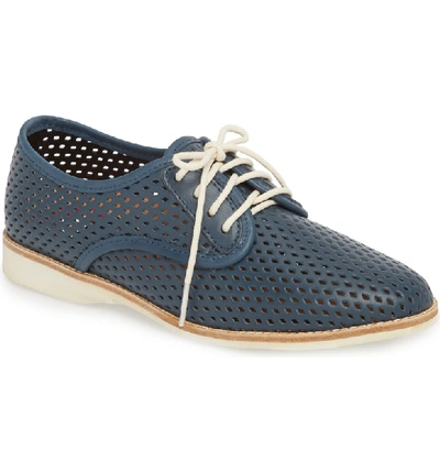 Rollie Punch Perforated Derby In Dark Navy Leather