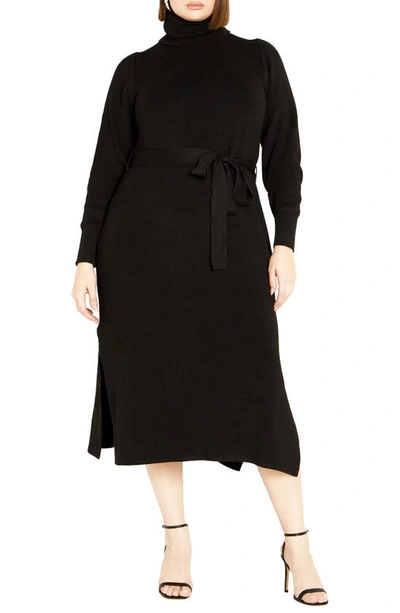City Chic Kara Long Sleeve Sweater Dress In Black