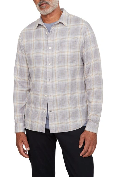 Vince Shadow Plaid Double Face Button-up Shirt In Pebble Blue/ H White