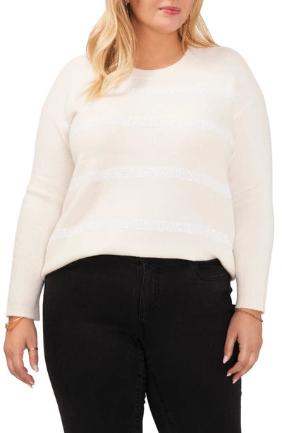 Vince Camuto Sequin Stripe Sweater In Antiq White