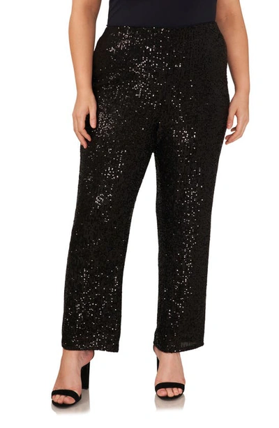 Vince Camuto Sequin Wide Leg Pants In Rich Black