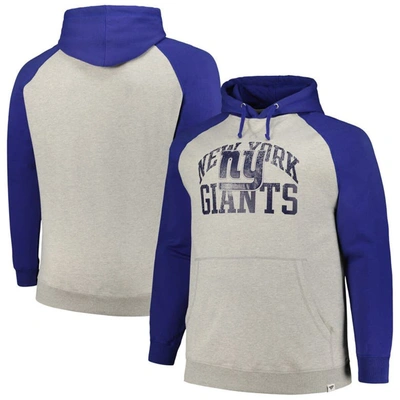 Profile Heather Gray/royal New York Giants Big & Tall Favorite Arch Throwback Raglan Pullover Hoodie In Heather Gray,royal