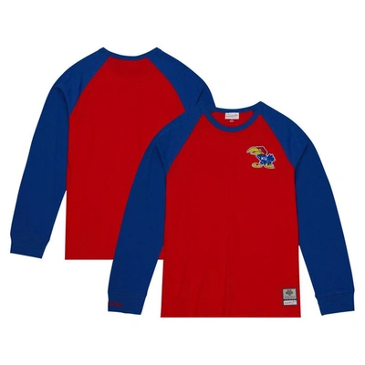 Mitchell & Ness Men's  Red Kansas Jayhawks Legendary Slub Raglan Long Sleeve T-shirt