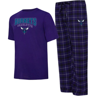 College Concepts Men's  Purple, Black Charlotte Hornets Arctic T-shirt And Pyjama Trousers Sleep Set In Purple,black
