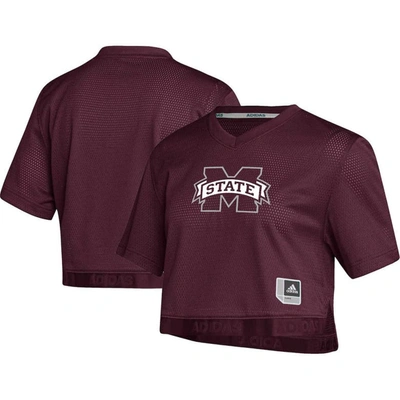 Adidas Originals Adidas Red Mississippi State Bulldogs Primegreen V-neck Cropped Jersey In Maroon