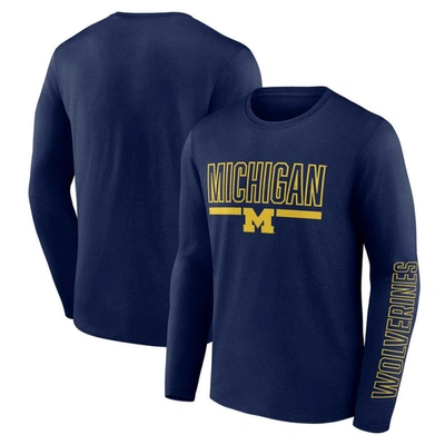 Profile Men's  Navy Michigan Wolverines Big And Tall Two-hit Graphic Long Sleeve T-shirt