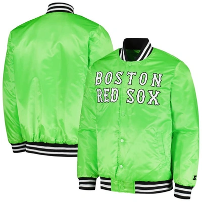 Starter Neon Green Boston Red Sox Cross Bronx Fashion Satin Full-snap Varsity Jacket