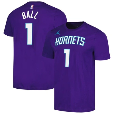 Jordan Brand Lamelo Ball Purple Charlotte Hornets 2022/23 Statement Edition Name & Number T-shirt