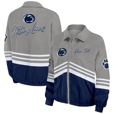 Wear By Erin Andrews Gray Penn State Nittany Lions Vintage Throwback Windbreaker Full-zip Jacket