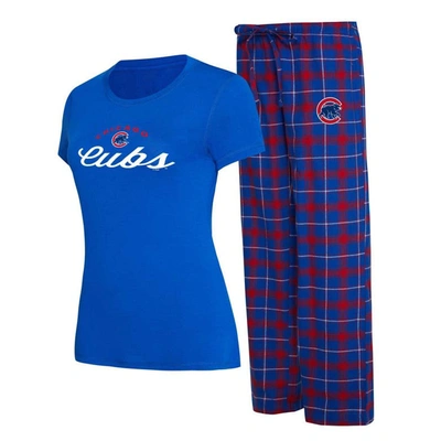 Concepts Sport Women's  Royal, Red Chicago Cubs Arctic T-shirt And Flannel Pants Sleep Set In Royal,red