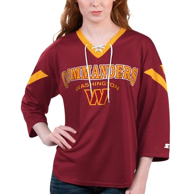 Starter Burgundy Washington Commanders Rally Lace-up 3/4 Sleeve T-shirt