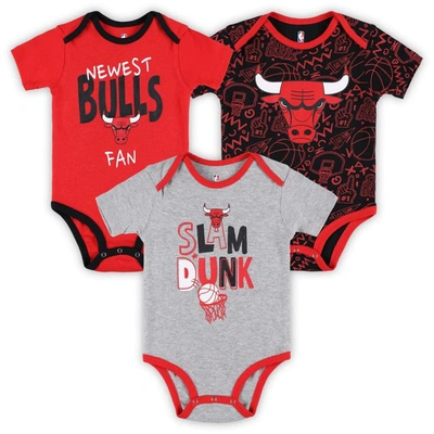 Outerstuff Babies' Infant Red/black/gray Chicago Bulls Slam Dunk 3-piece Bodysuit Set