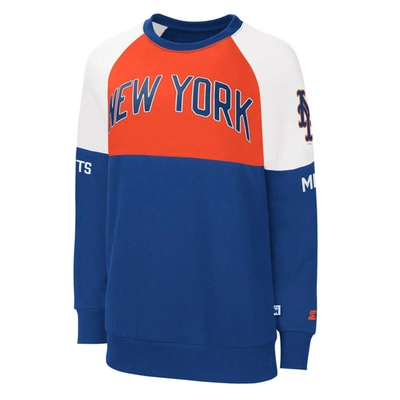 Starter Royal/orange New York Mets Baseline Raglan Pullover Sweatshirt