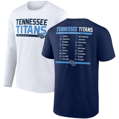 Fanatics Branded Navy/white Tennessee Titans Two-pack 2023 Schedule T-shirt Combo Set In Navy,white