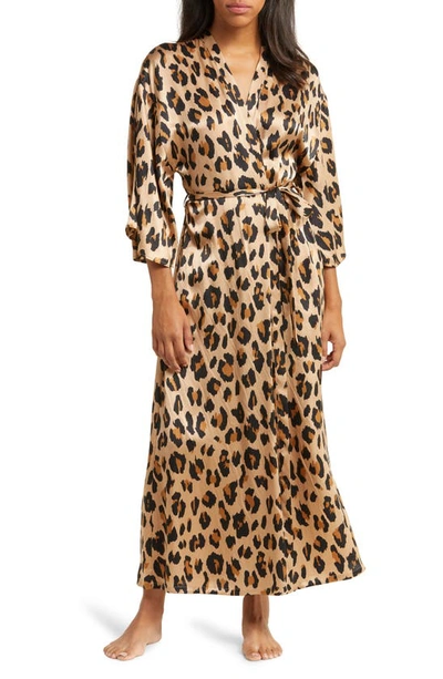 Nordstrom Washable Silk Longline Robe In Tan Surface Leopard