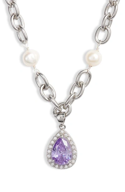 Vidakush Heiress Imitation Pearl Pavé Pendant Necklace In Metallic