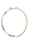 Vidakush Multicolor Freshwater Pearl Chain Necklace In Multi/ Gold