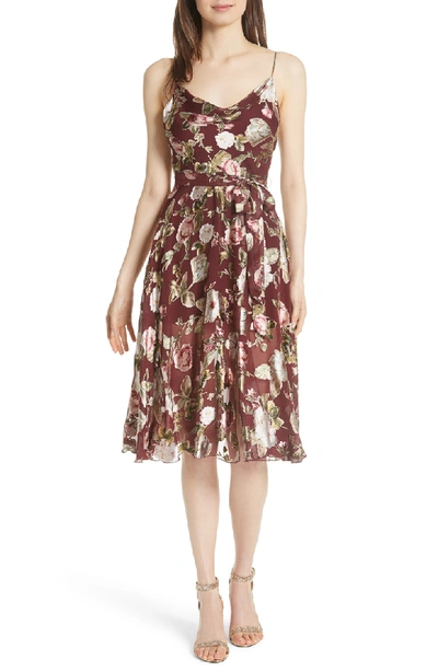 Alice And Olivia Heather Cowl Neck Dress In Hazy Floral/ Wine