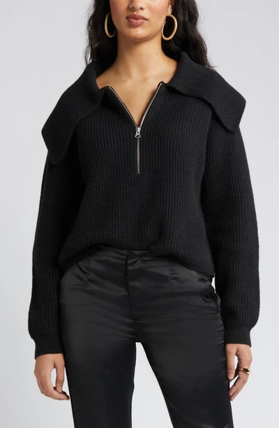 Open Edit Rib Half Zip Sweater In Black