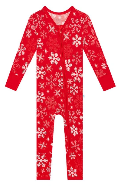 Posh Peanut Babies' Zima Snowflake Fitted One-piece Convertible Footie Pyjamas In Bright Red