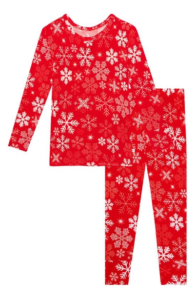 Posh Peanut Zima Kids' Snowflake Fitted Two-piece Pajamas In Bright Red