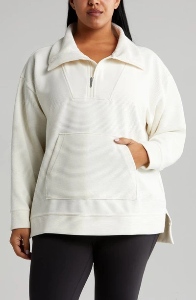 Zella Cozy Ottoman Rib Half Zip Pullover In Ivory Egret