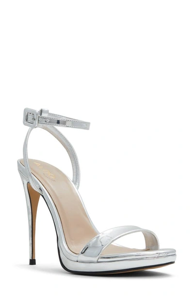 Aldo Kat Ankle Strap Platform Sandal In Metallic Silver