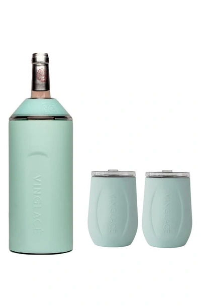 Vinglace Wine Bottle Chiller & Tumbler Gift Set In Sea Glass