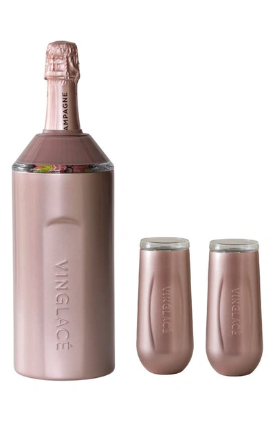 Vinglace Vinglacé Stainless Steel & Glass Champagne Gift Set In Rose Gold