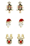 Panacea Assorted Set Of 3 Christmas Stud Earrings In Multi