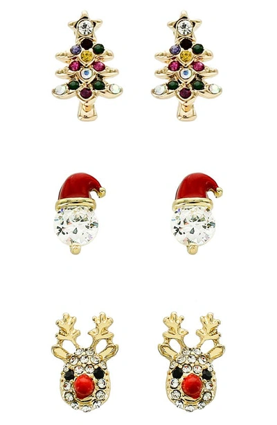 Panacea Assorted Set Of 3 Christmas Stud Earrings In Multi