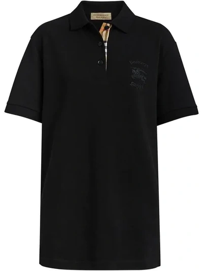 Burberry Check Placket Cotton Piqué Polo Shirt In Black