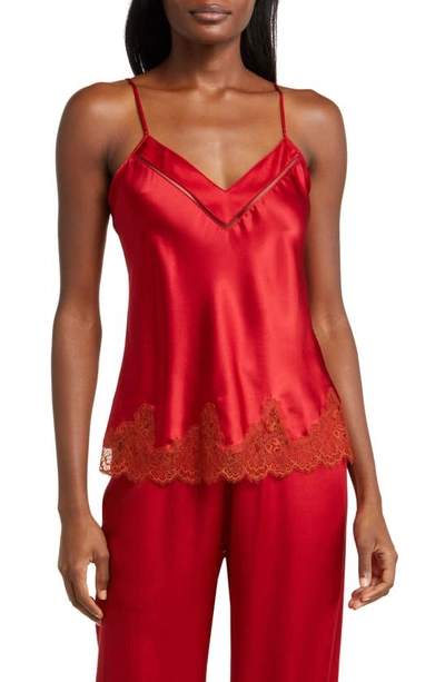 Simone Perele Nocturne Lace Trim Satin Camisole In Tango Red