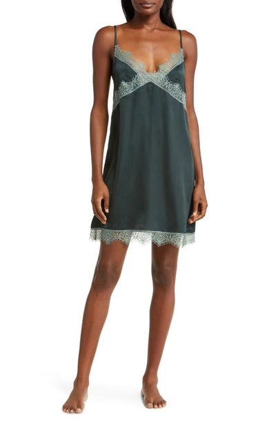 Simone Perele Lace Trim Satin Chemise In Kolsai Green