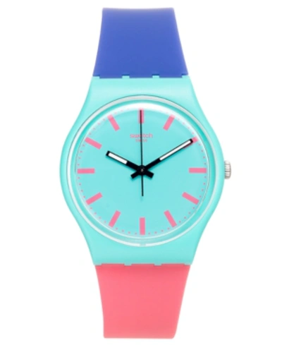 Swatch Unisex Swiss Shunbukin Blue And Pink Silicone Strap Watch 34mm Gg215