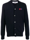 Comme Des Garçons Play Embroidered Logo Cardigan In Blue