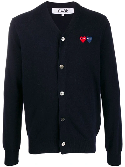 Comme Des Garçons Play Embroidered Logo Cardigan In Blue