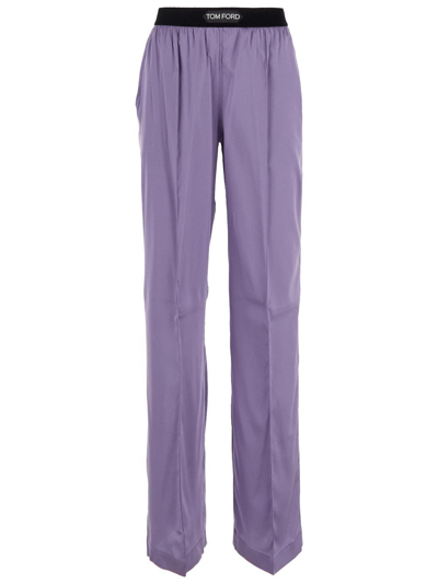 Tom Ford Straight-leg Silk Trousers In Lilac