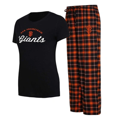 Concepts Sport Women's  Black, Orange San Francisco Giants Arctic T-shirt And Flannel Pants Sleep Set In Black,orange