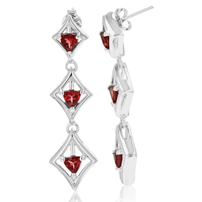 Vir Jewels 1.10 Cttw Garnet Dangle Earrings .925 Sterling Silver With Rhodium 4 Mm Trillion In Red