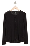Bobeau Caty Long Sleeve Henley T-shirt In Black