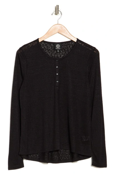 Bobeau Caty Long Sleeve Henley T-shirt In Black