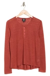 Bobeau Caty Long Sleeve Henley T-shirt In Red Ochre