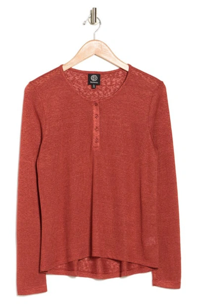 Bobeau Caty Long Sleeve Henley T-shirt In Red Ochre