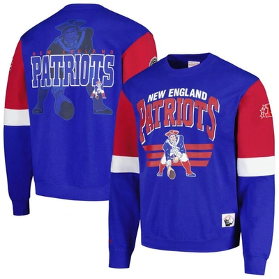 Mitchell & Ness Royal New England Patriots Gridiron Classics Allover 3.0 Pullover Sweatshirt