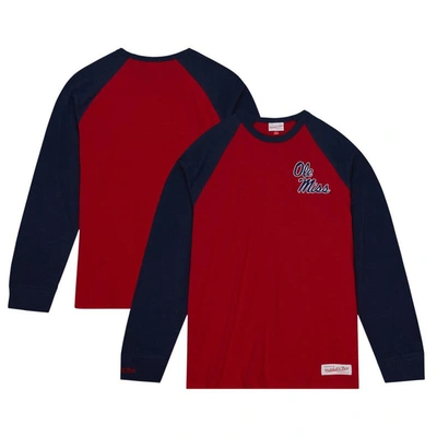 Mitchell & Ness Men's  Red Ole Miss Rebels Legendary Slub Raglan Long Sleeve T-shirt