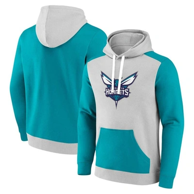 Fanatics Branded Gray/teal Charlotte Hornets Arctic Colorblock Pullover Hoodie In Gray,teal
