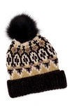 Free People Chalet Fair Isle Faux Fur Pompom Hat In Black Combo