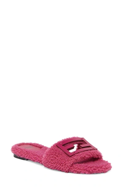 Fendi Baguette Genuine Shearling Slide Sandal In Pink