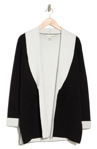 By Design Emma Open Front Cardigan In Black/ Gardenia Combo